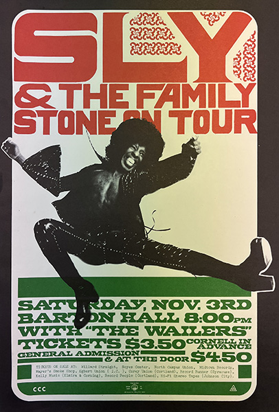 1973-11-03 Sly and the Family Stone concert poster found in Cornell's rare and manuscript collection, Kroch Library at Cornell